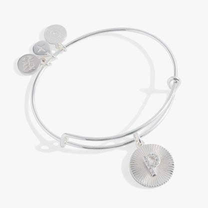 Alex and Ani Initial P pave starburst texture bangle with silver-tone finish and crystal charm on Tampa Home & Garden Store