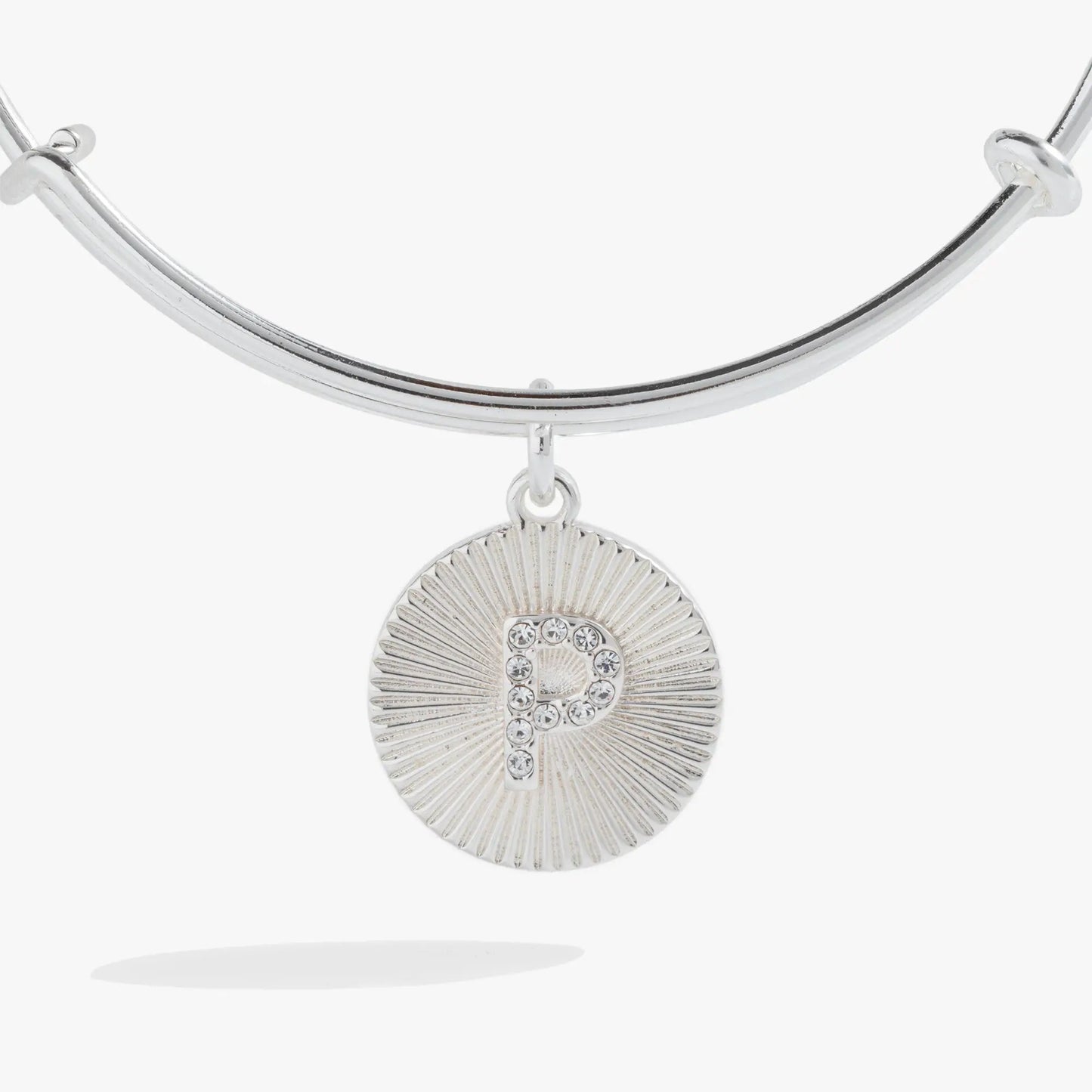 Initial P Pave Starburst Texture Bangle, silver-tone Alex and Ani bracelet with sunburst pendant on Tampa Home & Garden Store