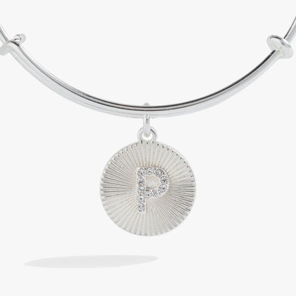 Initial P Pave Starburst Texture Bangle, silver-tone Alex and Ani bracelet with sunburst pendant on Tampa Home & Garden Store