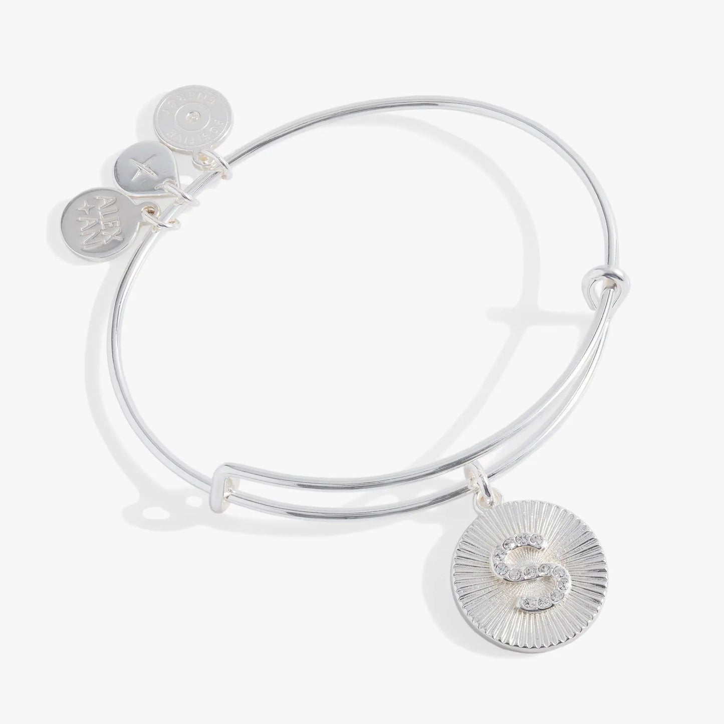 Initial S Pave Starburst Texture Bangle Bracelet