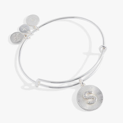 Initial S Pave Starburst Texture Bangle Bracelet