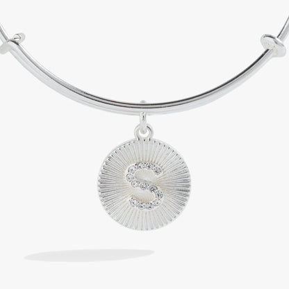 Initial S Pave Starburst Texture Bangle Bracelet