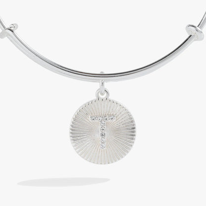 Initial T Pave Starburst Texture Bangle bracelet in silver tone by Alex and Ani on Tampa Home & Garden Store