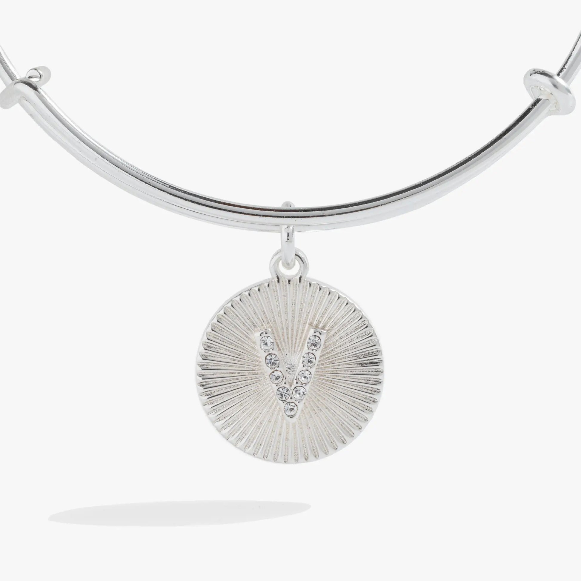 Initial V pave starburst texture bangle, silver-tone crystal pavé accents by ALEX AND ANI on Tampa Home & Garden Store
