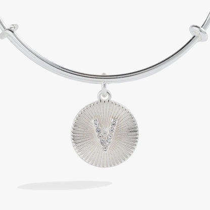 Initial V pave starburst texture bangle, silver-tone crystal pavé accents by ALEX AND ANI on Tampa Home & Garden Store