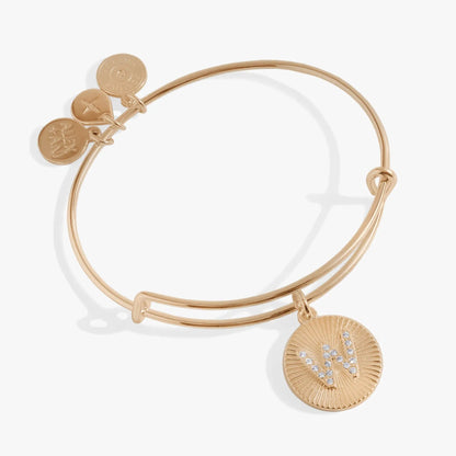 Initial W pave starburst texture bangle with disk charms, rose gold, by ALEX AND ANI on Tampa Home & Garden Store