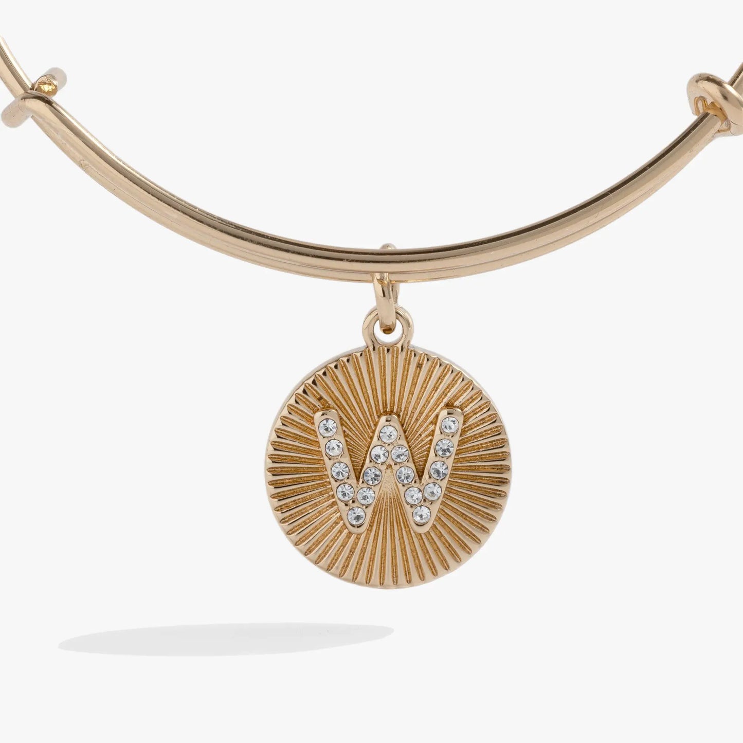 Initial W pave starburst texture gold-tone bangle with crystal sunburst pendant on Tampa Home & Garden Store