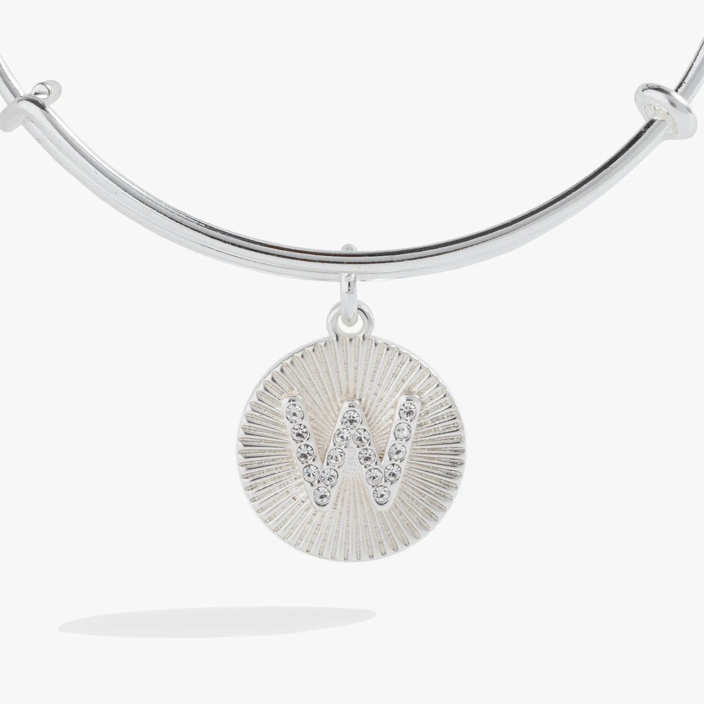 Initial W pave starburst texture bangle by Alex and Ani with crystal pendant, silver tone on Tampa Home & Garden Store