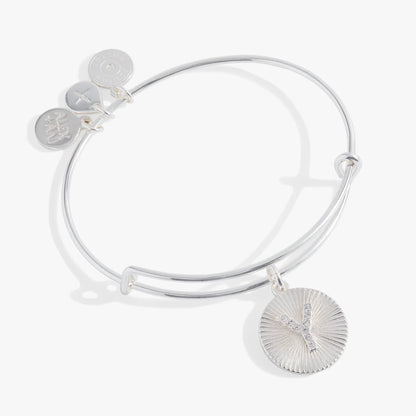 Pavé Starburst Texture Initial Bangle Bracelet