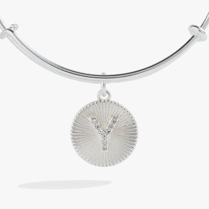 Pavé Starburst Texture Initial Bangle Bracelet