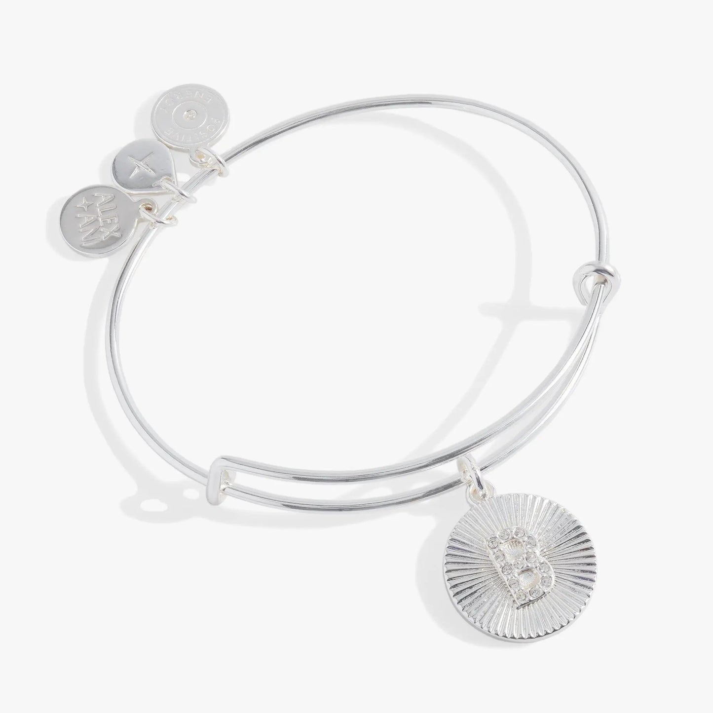 Bracelet Initial B Pave Starburst Texture Bangle by ALEX AND ANI, silver tone with pavé charm on Tampa Home & Garden Store