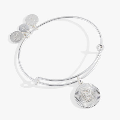 Bracelet Initial B Pave Starburst Texture Bangle by ALEX AND ANI, silver tone with pavé charm on Tampa Home & Garden Store