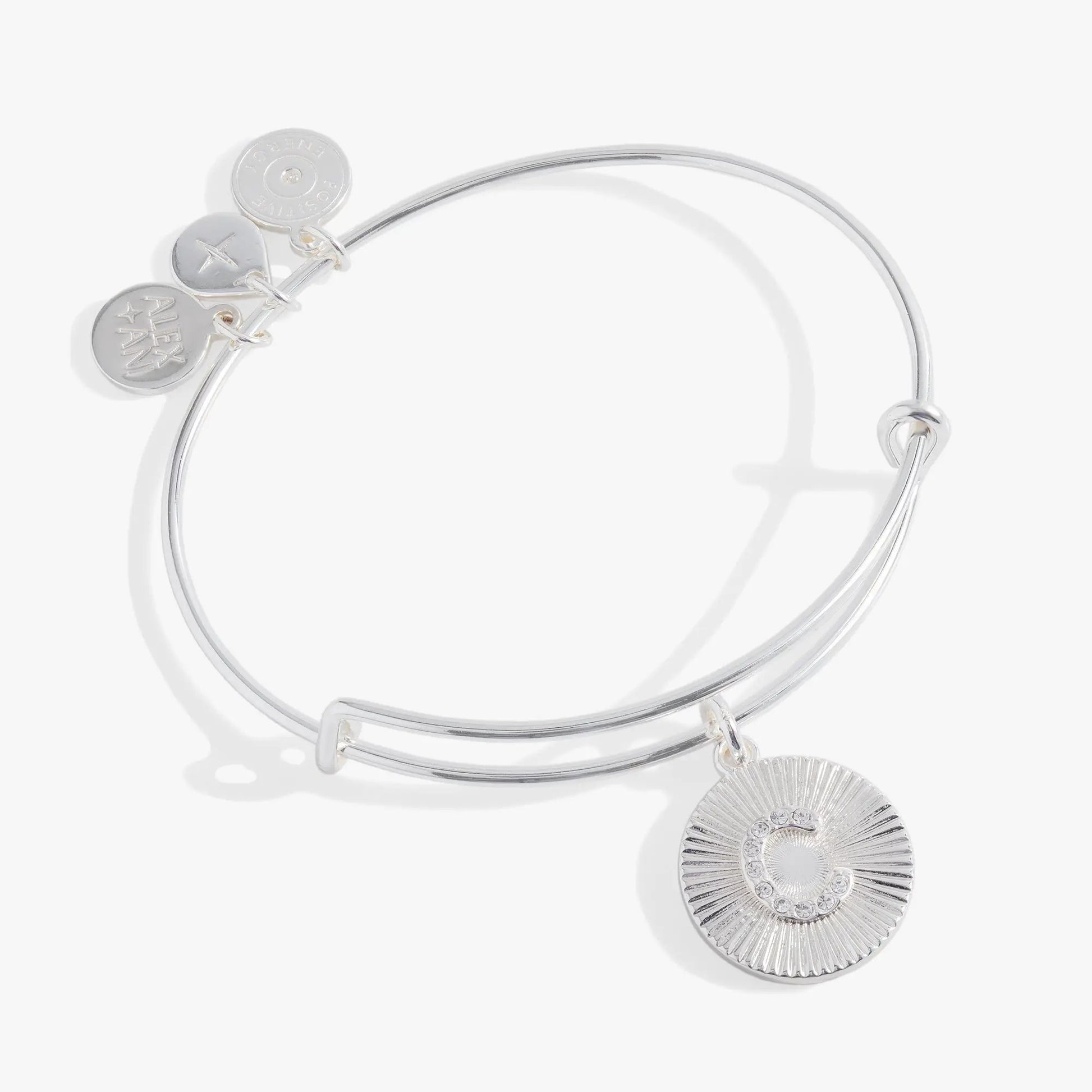 Alex and Ani Initial C pave starburst texture bracelet with round charms on Tampa Home & Garden Store