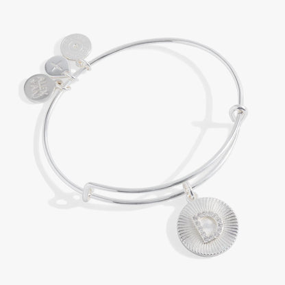 Initial D pave starburst texture bangle bracelet in silver with 3 Alex and Ani charms on Tampa Home & Garden Store