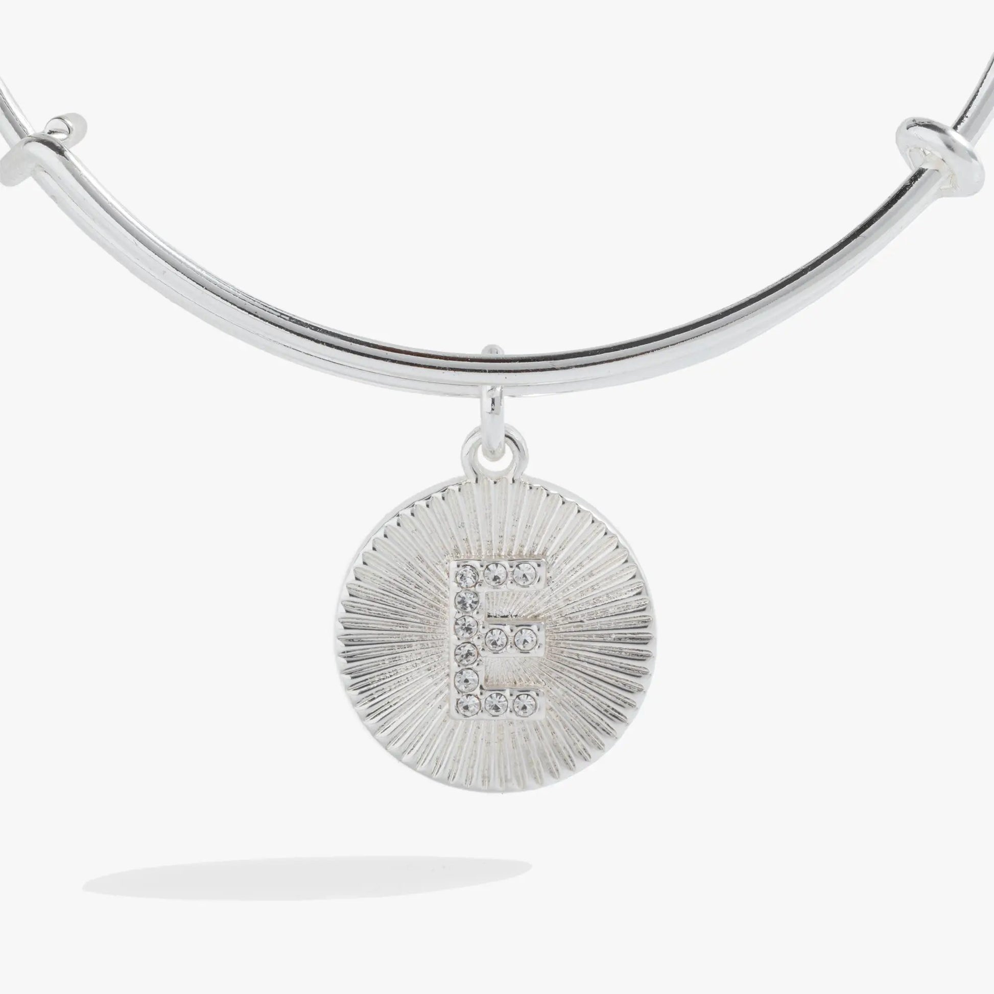 Bracelet Initial E pave starburst texture bangle by ALEX AND ANI with pave E pendant on Tampa Home & Garden Store