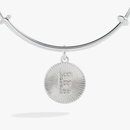 Bracelet Initial E pave starburst texture bangle by ALEX AND ANI with pave E pendant on Tampa Home & Garden Store