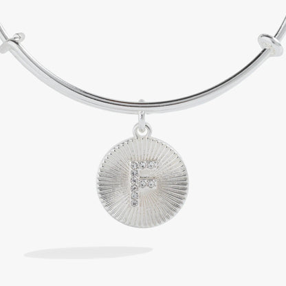 Initial F Pave Starburst Texture Bangle Bracelet