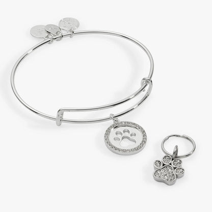 Paw Print Bangle and Pet Collar Charm Set