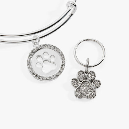 Paw Print Bangle and Pet Collar Charm Set