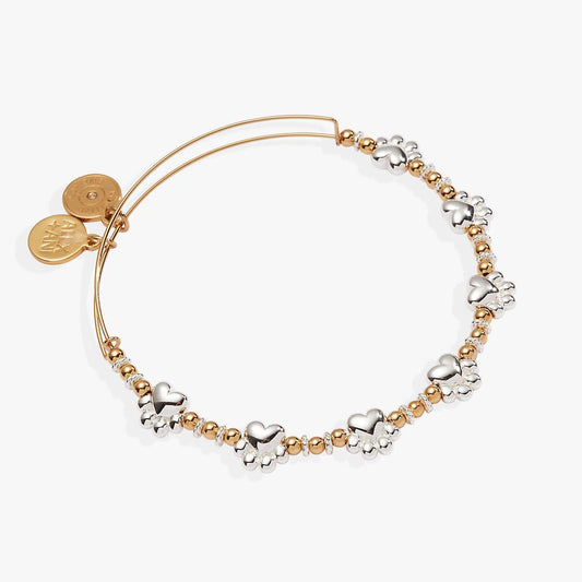 ALEX AND ANI Paw Print Beaded Dog Bangle featuring gold and silver beads with paw print accents on Tampa Home & Garden Store