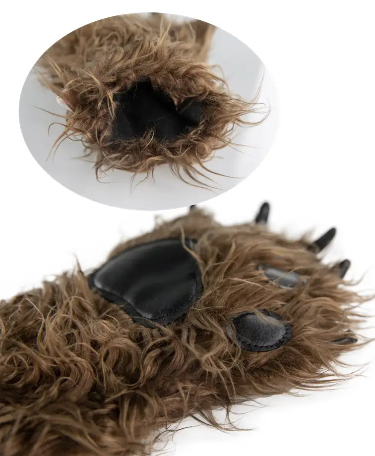 Cocaine Bear Costume brown bear helmet and paw set with shaggy fur and black pads SCREAMIUM on Tampa Home & Garden Store