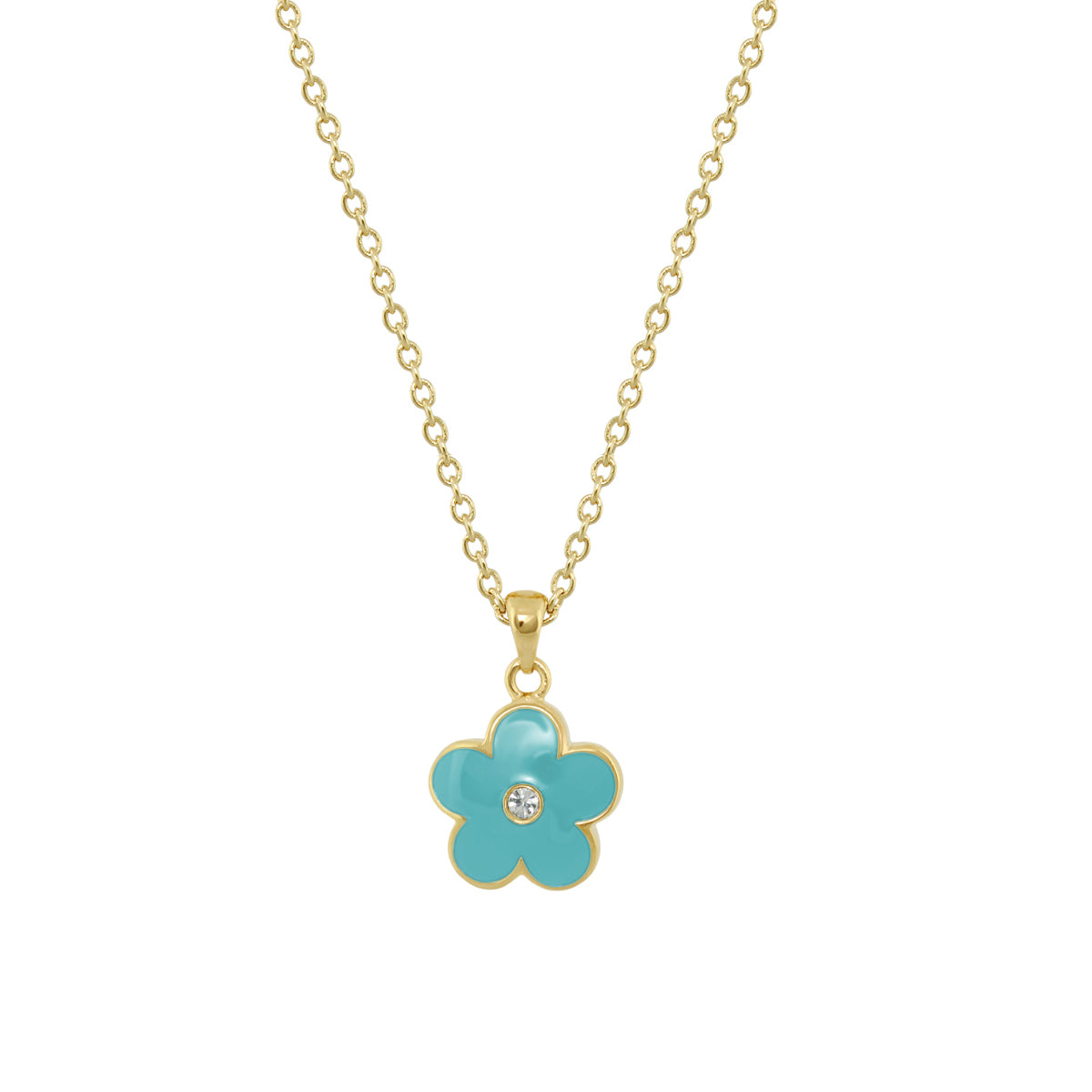 Flower Girl Necklace turquoise enamel flower pendant on a gold-tone chain by Lauren G Adams on Tampa Home & Garden Store