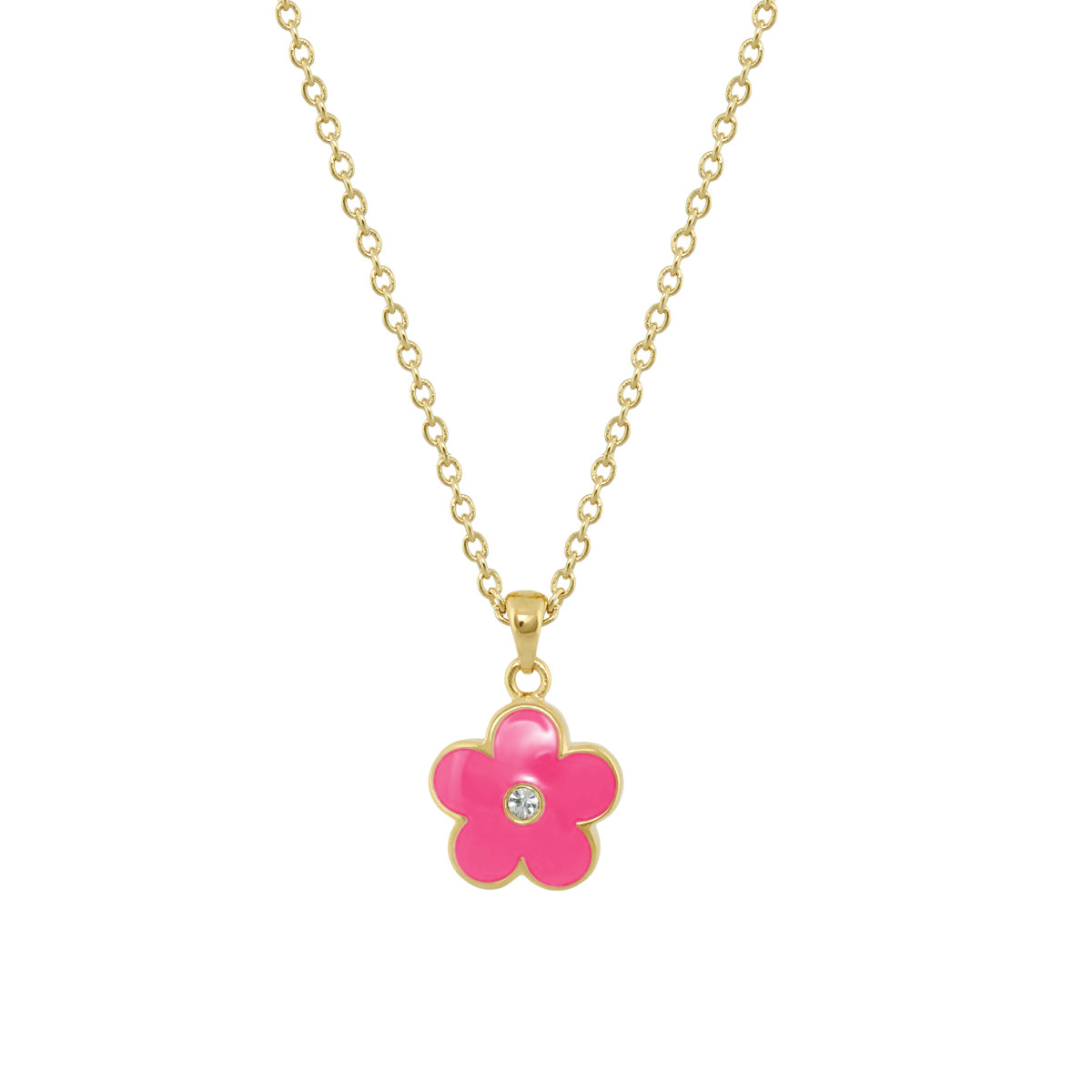 Flower Girl Necklace by Lauren G Adams, pink flower pendant crystal center on gold chain on Tampa Home & Garden Store