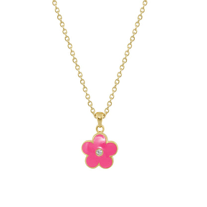 Flower Girl Necklace by Lauren G Adams, pink flower pendant crystal center on gold chain on Tampa Home & Garden Store