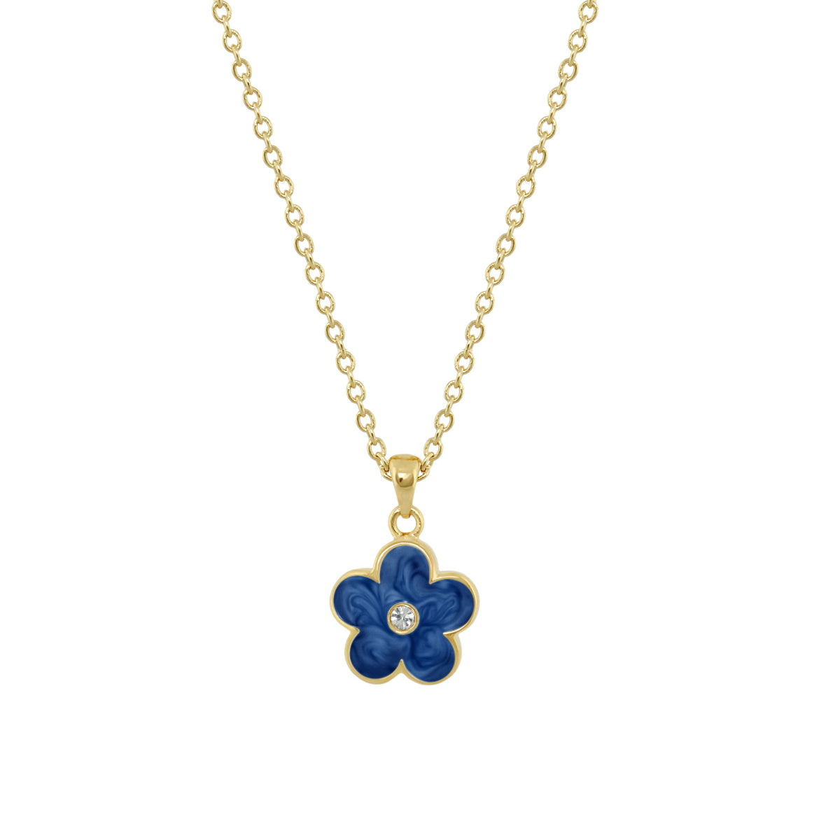 Flower Girl Necklace Lauren G Adams, gold-tone chain with blue enamel flower pendant on Tampa Home & Garden Store