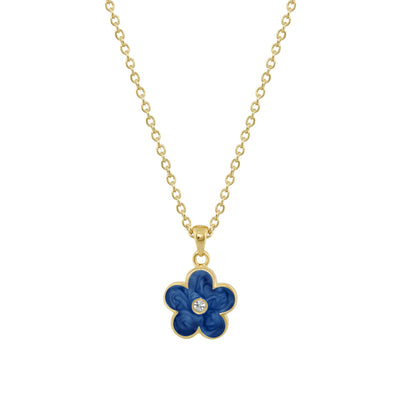 Flower Girl Necklace Lauren G Adams, gold-tone chain with blue enamel flower pendant on Tampa Home & Garden Store