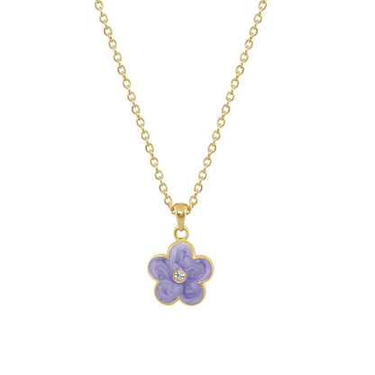 Flower girl necklace Lauren G Adams, gold chain with lavender flower pendant and crystal center on Tampa Home & Garden Store