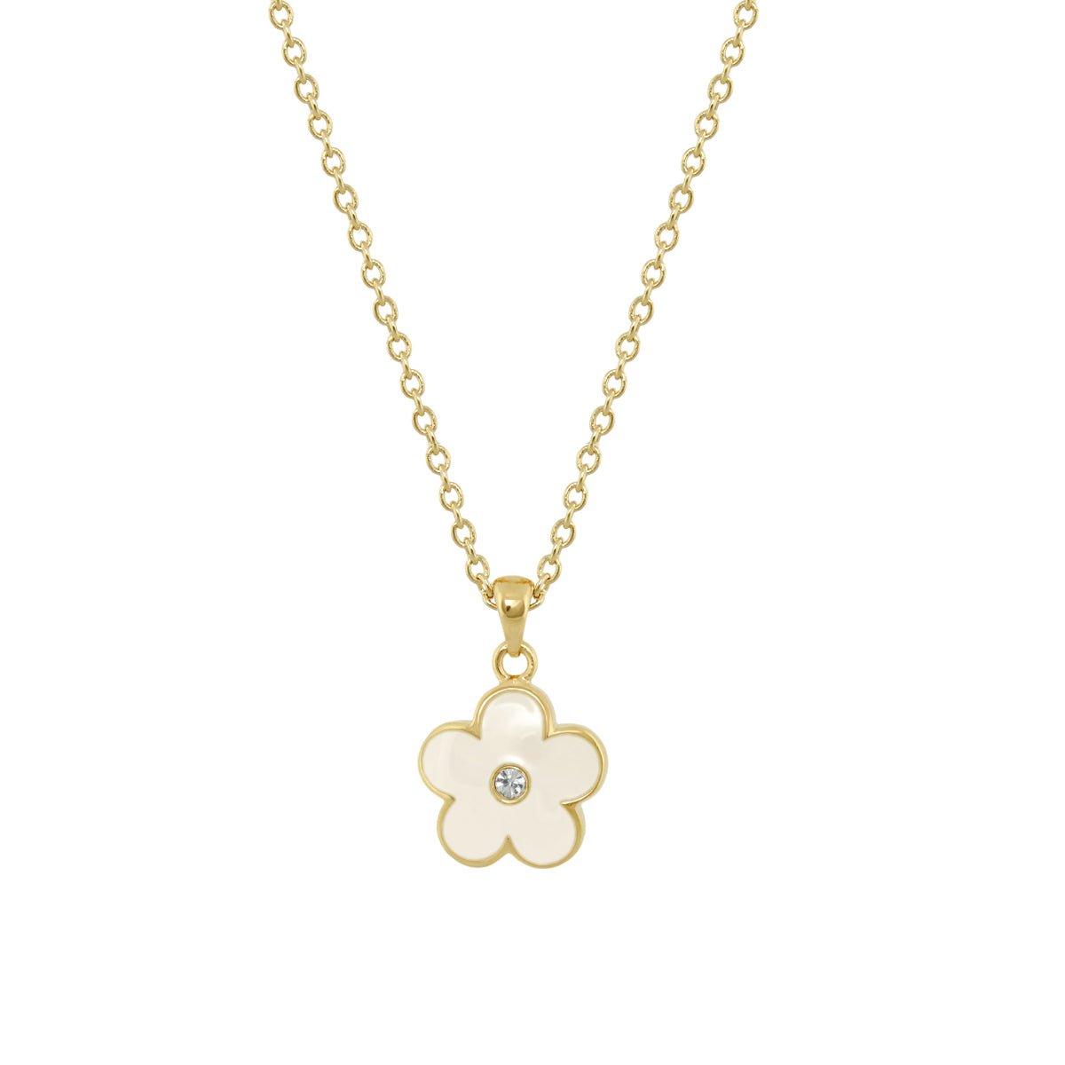 Flower Girl Necklace Lauren G Adams, gold chain with enamel flower and crystal center on Tampa Home & Garden Store