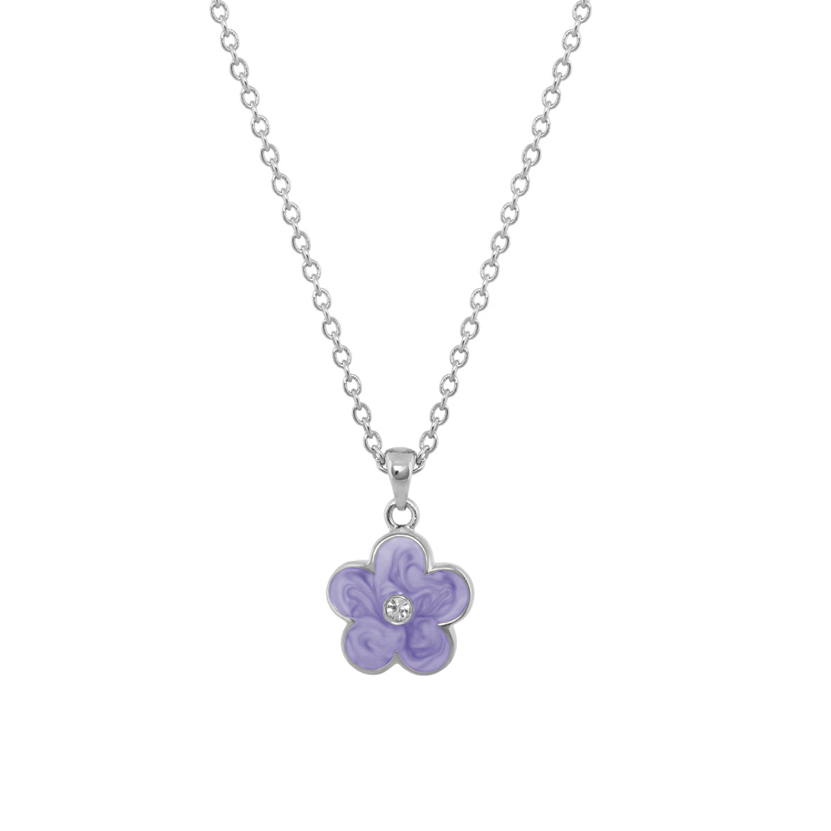 Flower Girl Necklace lavender flower pendant with crystal center on silver chain on Tampa Home & Garden Store