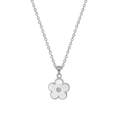 Flower Girl Necklace by Lauren G Adams, silver chain with a white flower pendant and crystal center on Tampa Home & Garden Store