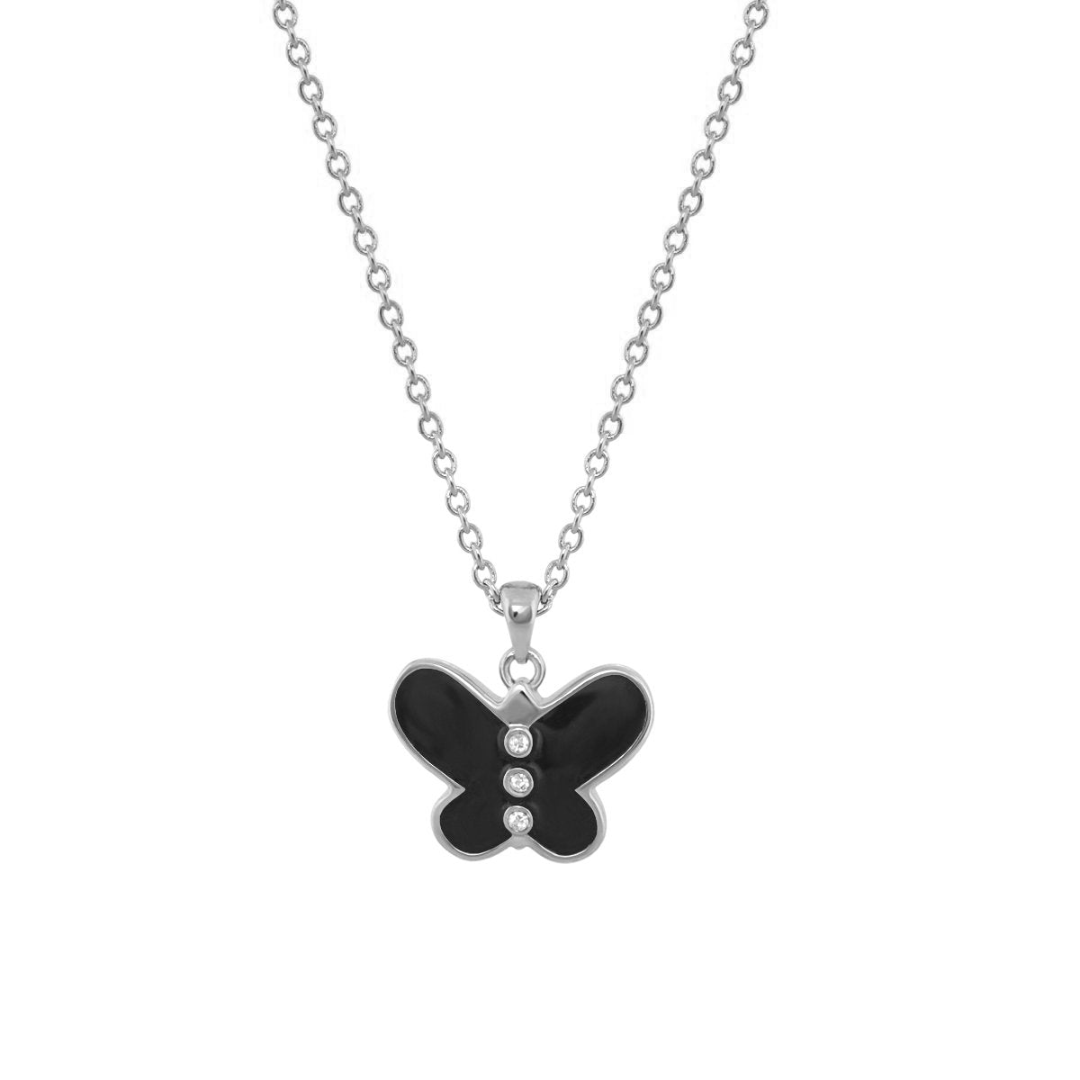 Petite Butterfly Necklace in silver with black enamel wings and three crystals Lauren G Adams on Tampa Home & Garden Store