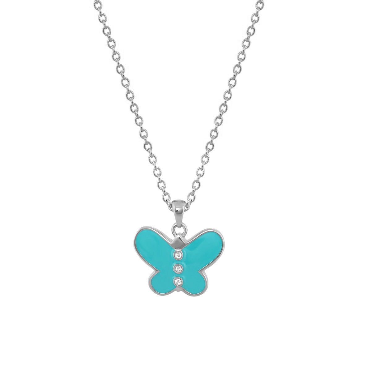 Petite Butterfly Necklace, Lauren G Adams, turquoise enamel butterfly pendant on silver chain on Tampa Home & Garden Store