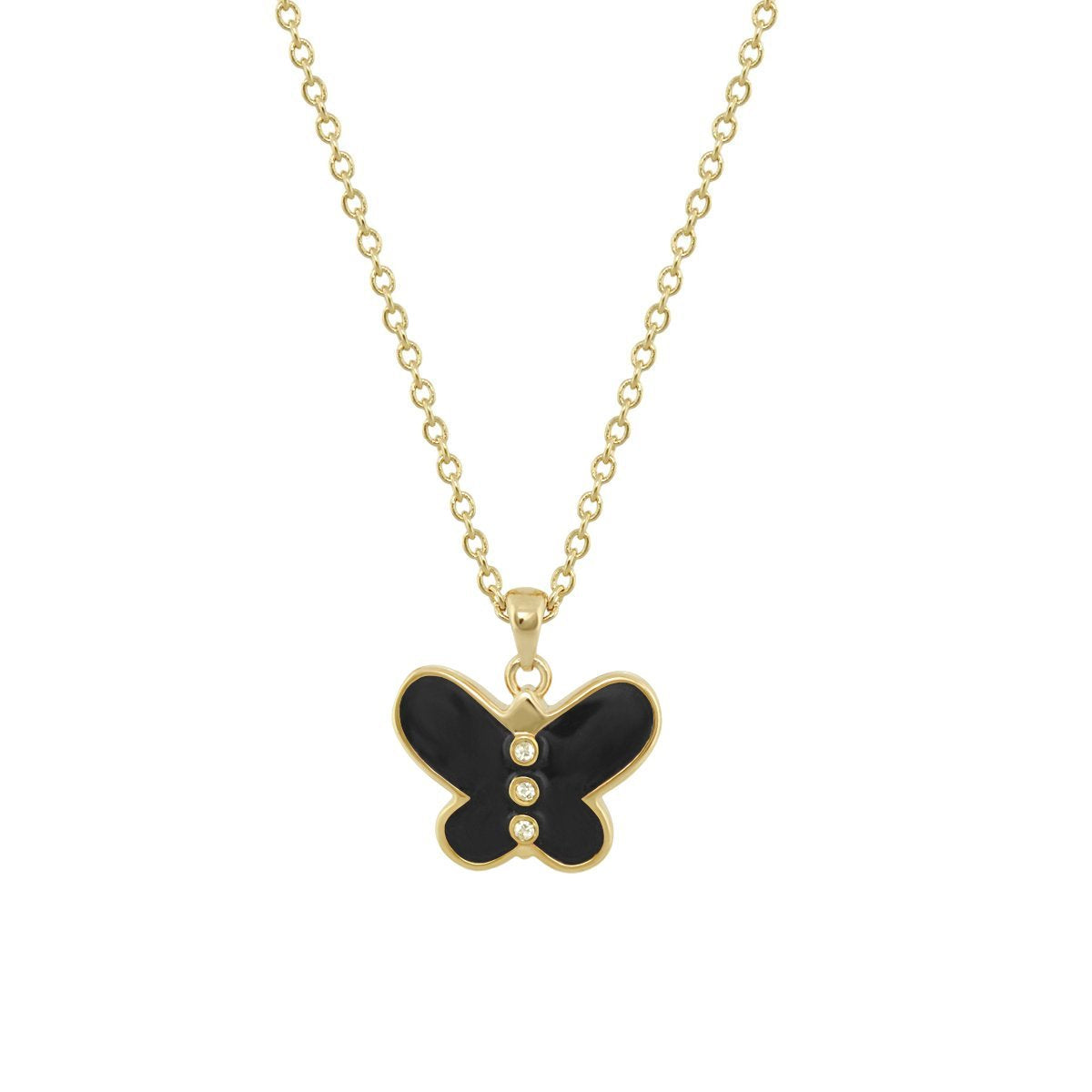 Petite butterfly necklace, black enamel butterfly pendant with gold outline on a gold chain on Tampa Home & Garden Store