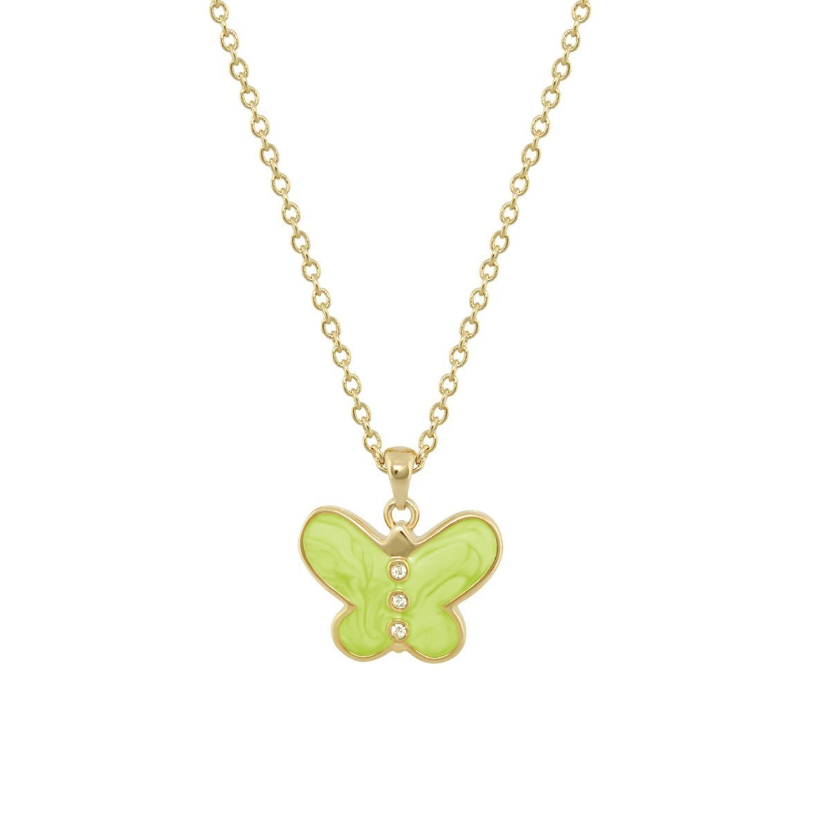 Petite Butterfly Necklace by Lauren G Adams, lime-green enamel butterfly pendant on gold chain on Tampa Home & Garden Store