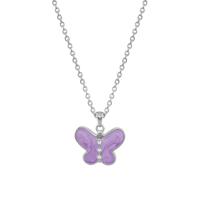 Petite Butterfly Necklace with purple enamel butterfly pendant and 3 crystals on silver chain on Tampa Home & Garden Store