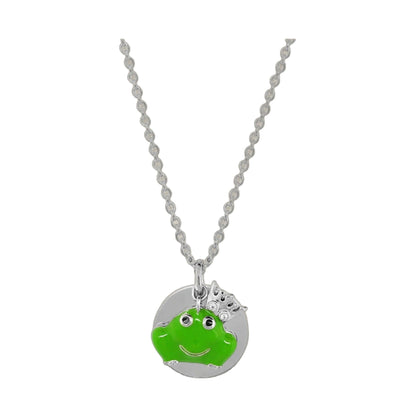 Children's pendant necklace by Lauren G Adams, green frog charm on silver disc pendant on Tampa Home & Garden Store