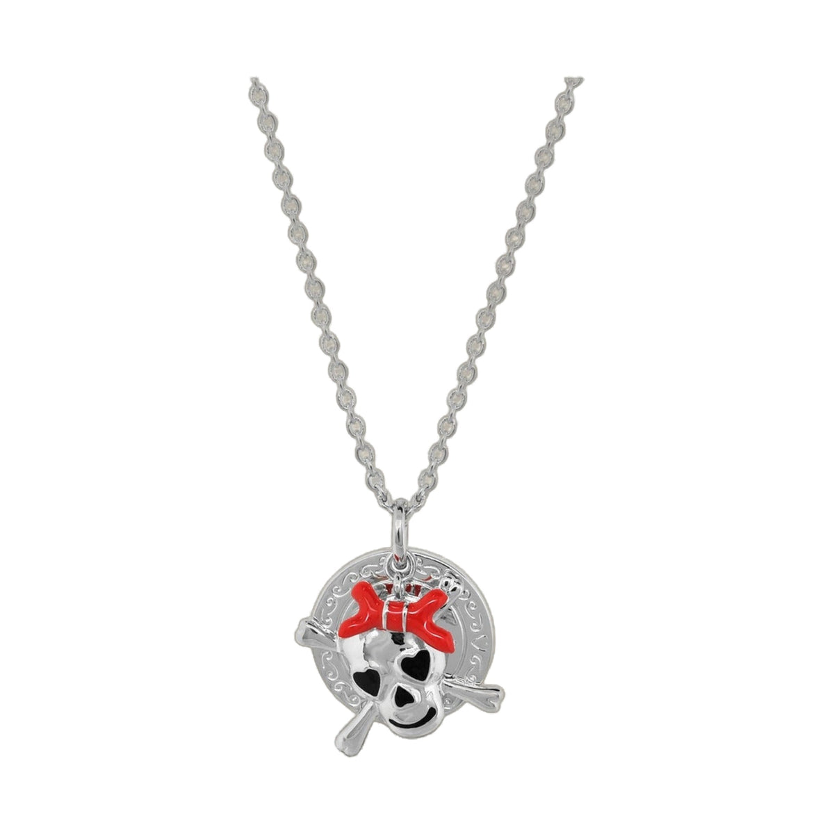 Children's Pendant Necklace silver skull pendant with red bow on chain on Tampa Home & Garden Store
