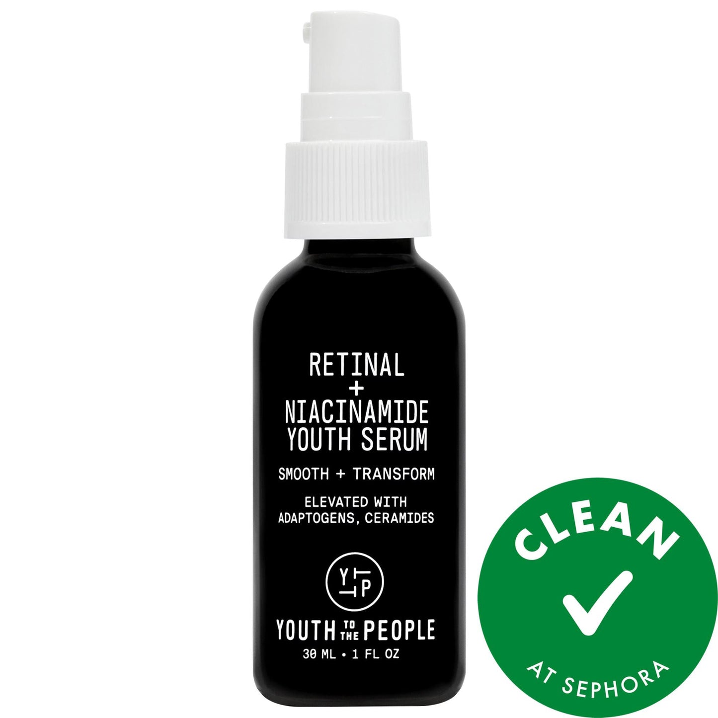 Retinal + Niacinamide Youth Serum bottle with white pump and black label on Tampa Home & Garden Store