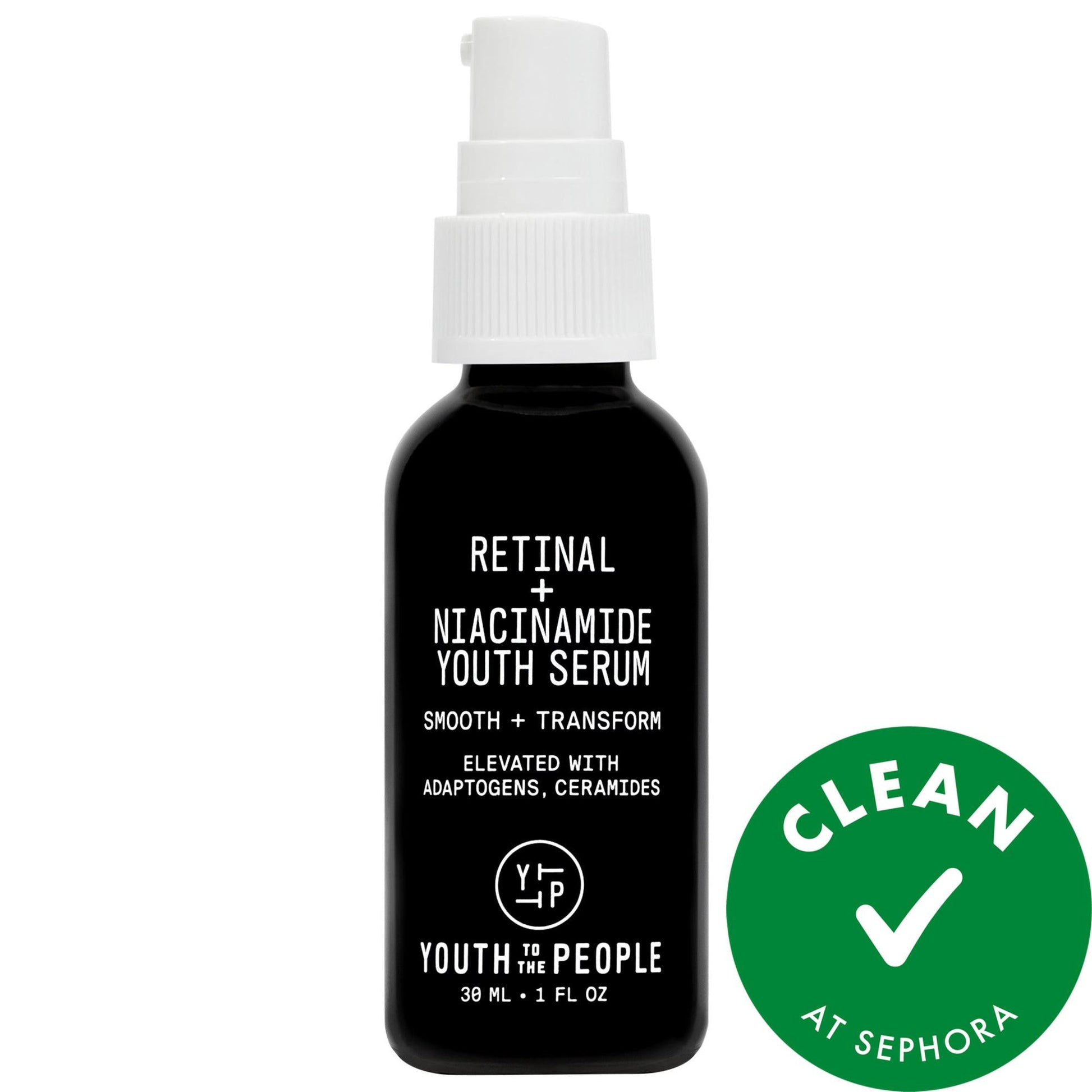 Retinal + Niacinamide Youth Serum bottle with white pump and black label on Tampa Home & Garden Store