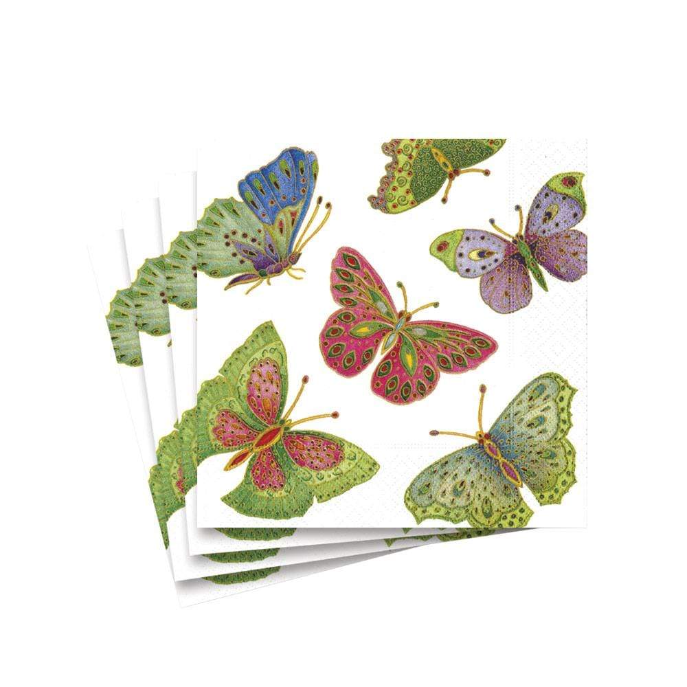 Serviette de cocktail Papillons ornés de bijoux (Perle)