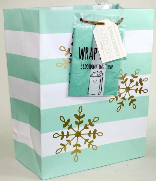 Gift bag with matching tissue; turquoise bag features gold flakes by The Country Christmas Loft on Tampa Home & Garden Store