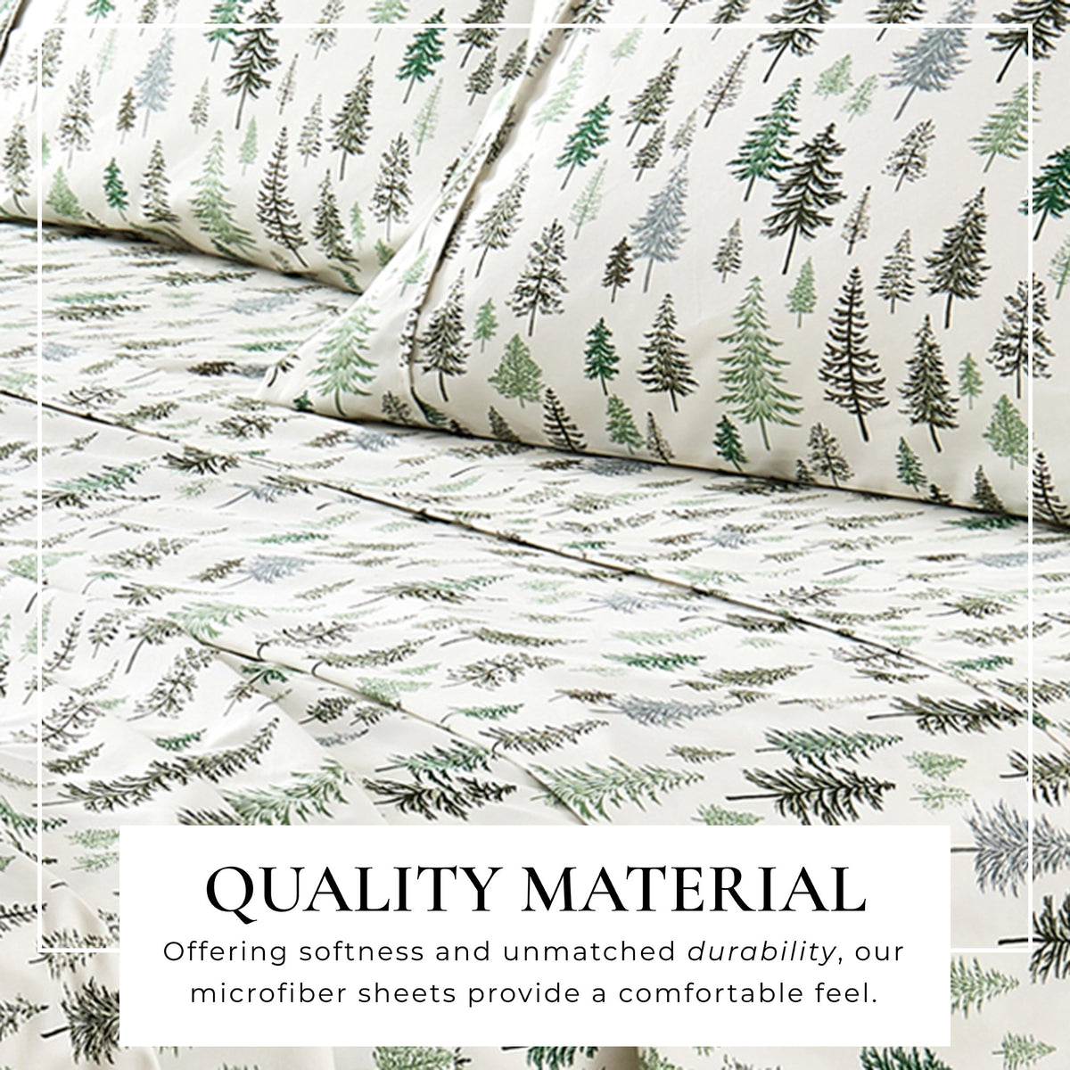 Printed Sheet Set - Baylor Collection white with pine tree print by Great Bay Home on Tampa Home & Garden Store
