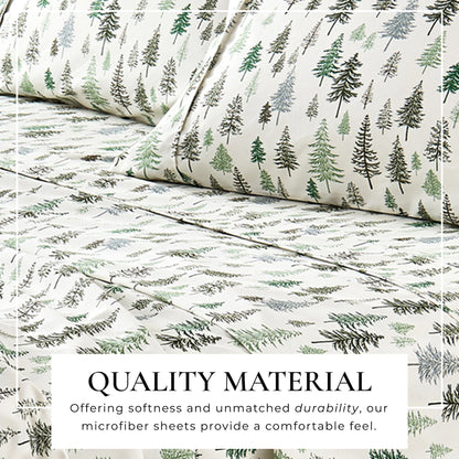 Printed Sheet Set - Baylor Collection white with pine tree print by Great Bay Home on Tampa Home & Garden Store