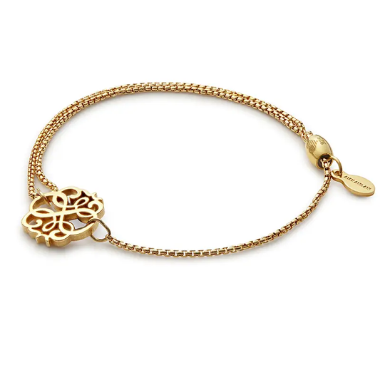 Path of Life pull chain bracelet by Alex and Ani, gold-tone with intricate floral pendant on Tampa Home & Garden Store