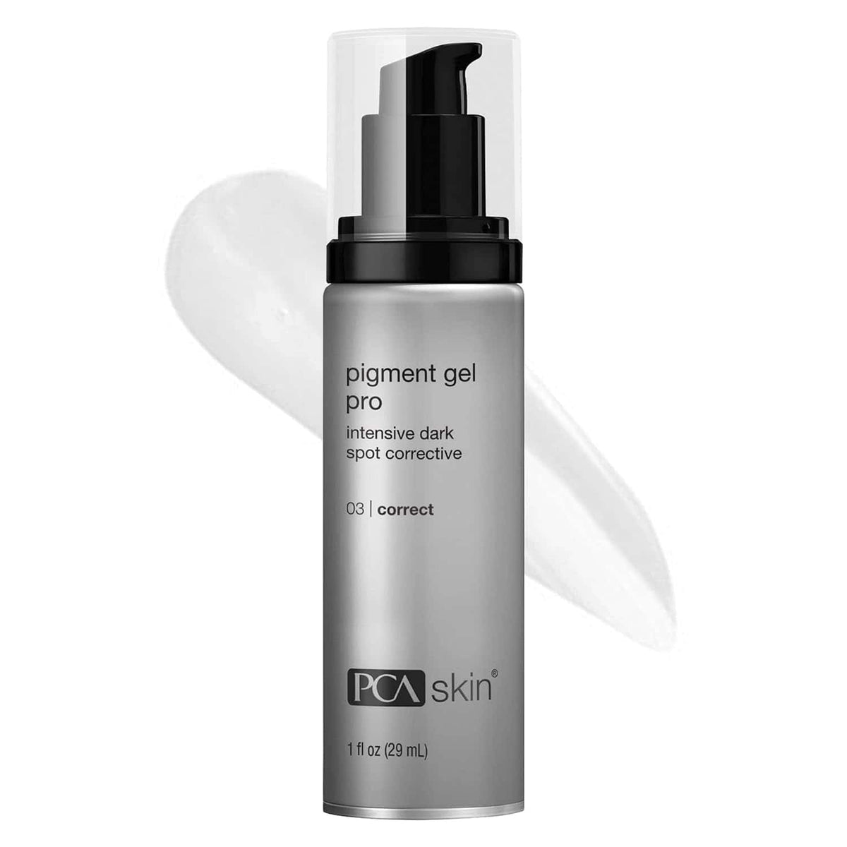 Pigment Gel Pro 1 oz serum bottle by PCA Skin, silver pump, dark-spot corrector on Tampa Home & Garden Store