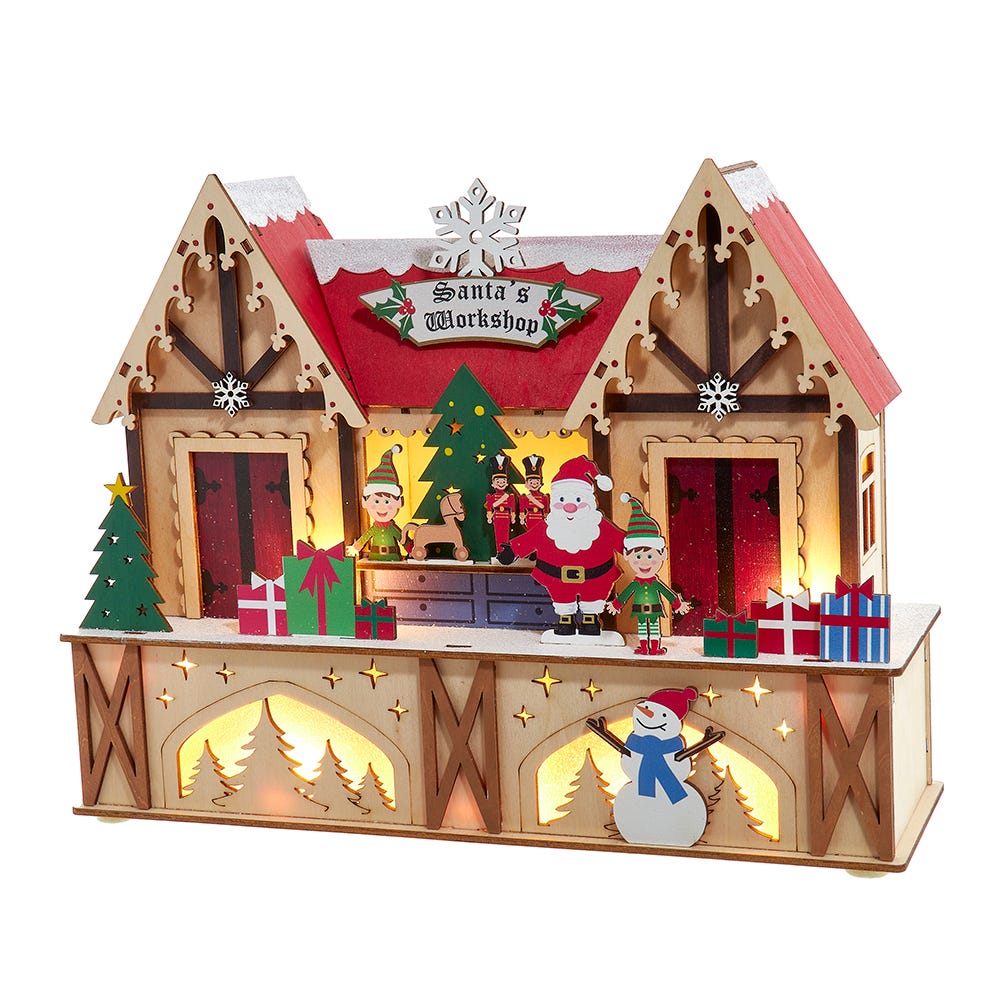 Taller de Papá Noel iluminado con LED - 13 x 10 pulgadas